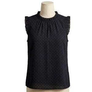 J.Crew Factory Sleeveless Ruffleneck Top Black Clip Dot Blouse Small NWT $79